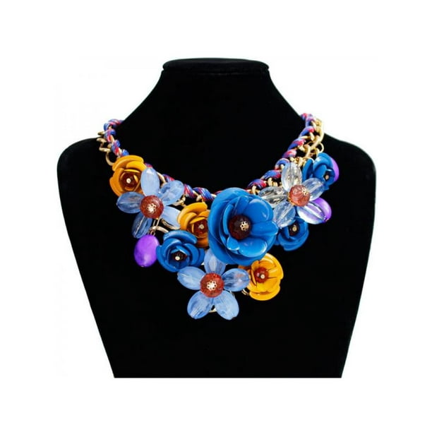 Womens Crystal Flower Necklace Choker Collar Chunky Bib Statement Pendant Chain